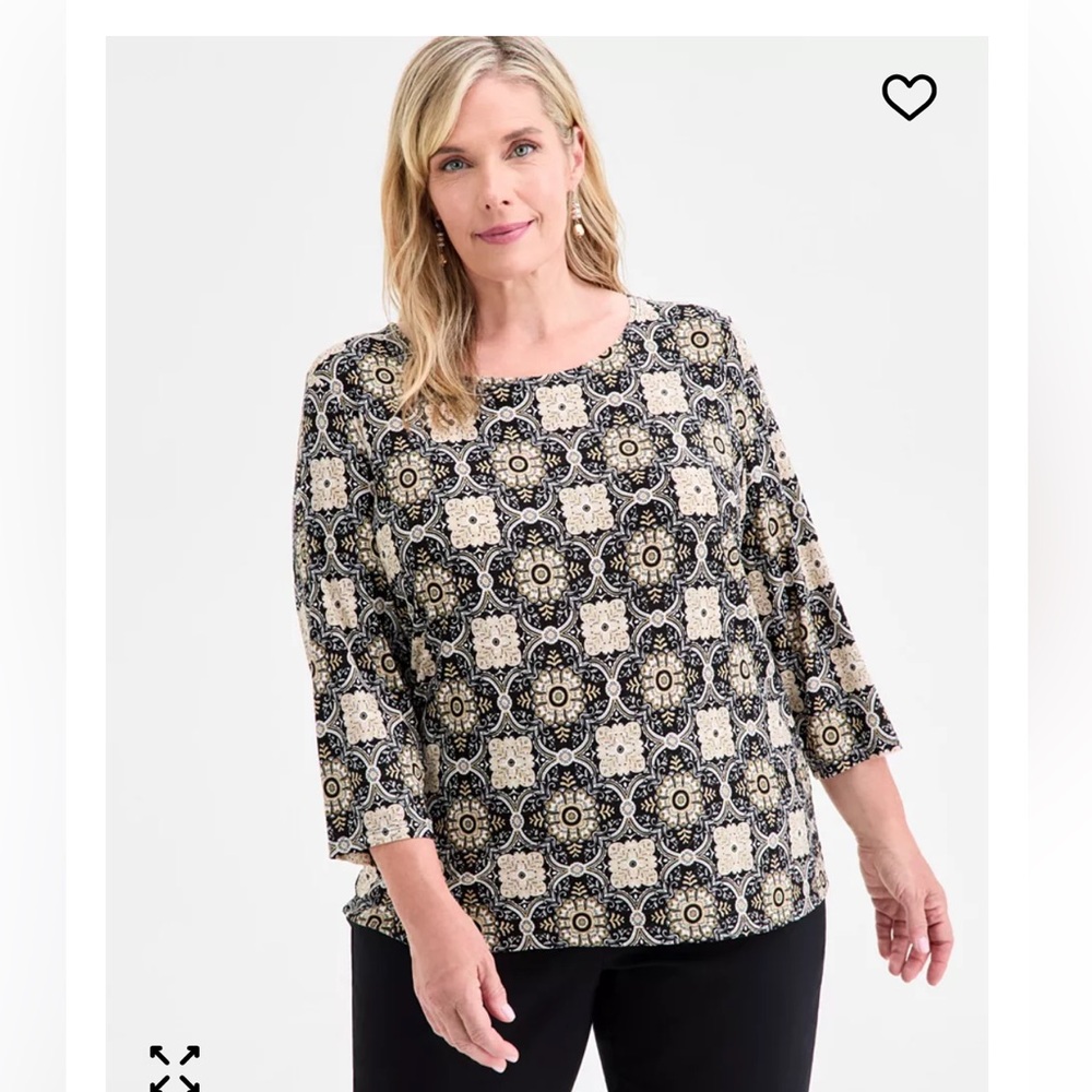 JH Collectibles Black and Cream Printed Tunic Top